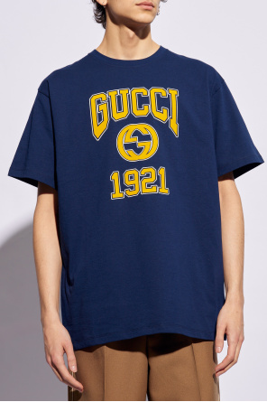 Navy blue T shirt with logo Gucci Gucci does it again SchaferandweinerShops GB